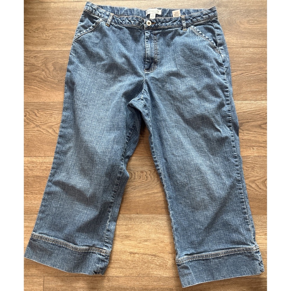 WOMEN'S COLDWATER CREEK STRETCH BLUE JEAN ANKLE PANTS WIDE HEM 14